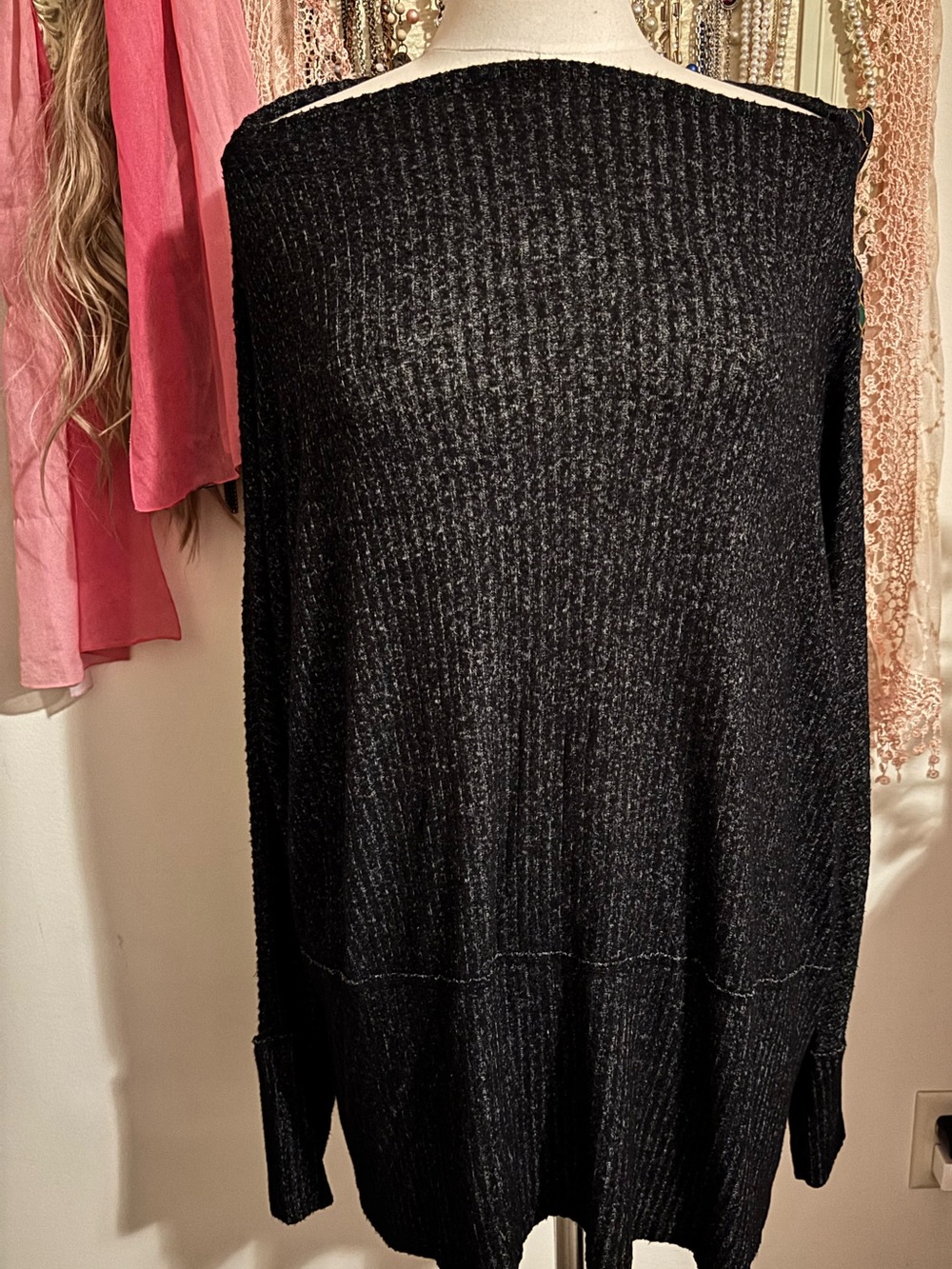 Maurices Black Metallic Marled Knit Boat Neck Tunic Sweater Plus Size 2X Slit